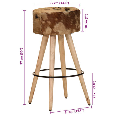 Bar Stools 2 pcs Brown Rough Mango Wood and Real Leather