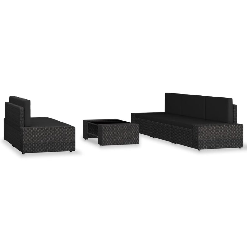 6 Piece Garden Lounge Set Poly Rattan Black