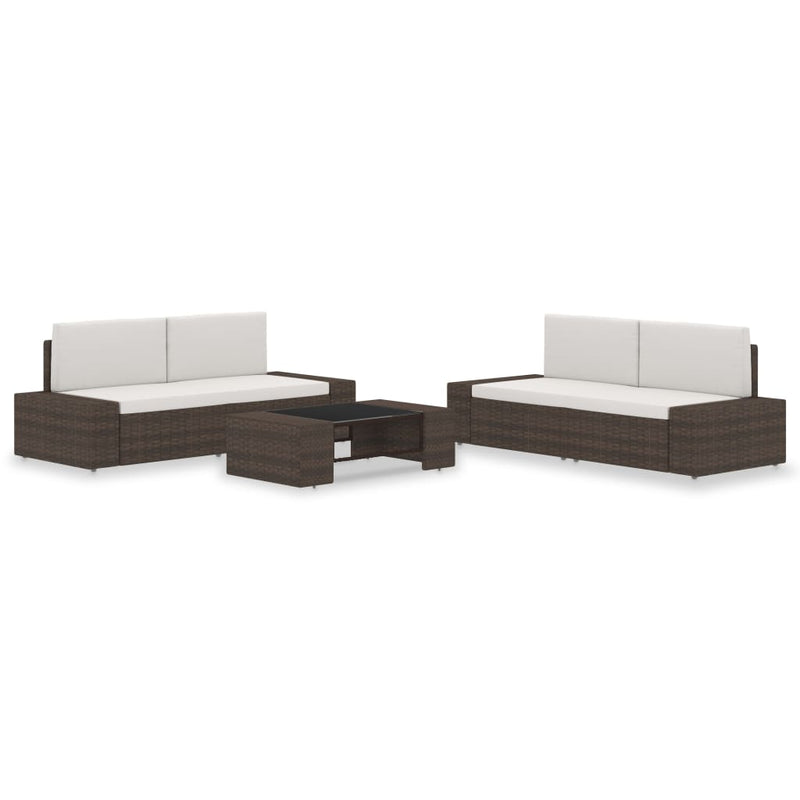 5 Piece Garden Lounge Set Poly Rattan Brown