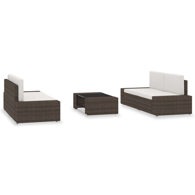 5 Piece Garden Lounge Set Poly Rattan Brown