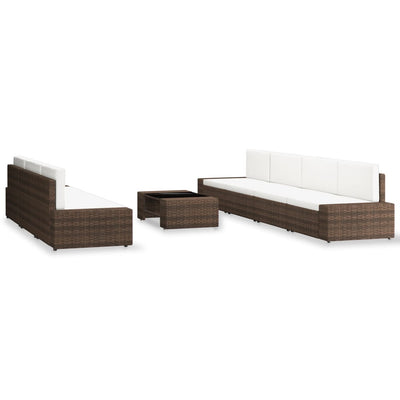 8 Piece Garden Lounge Set Poly Rattan Brown