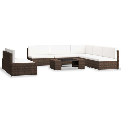 7 Piece Garden Lounge Set Poly Rattan Brown