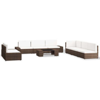 9 Piece Garden Lounge Set Poly Rattan Brown