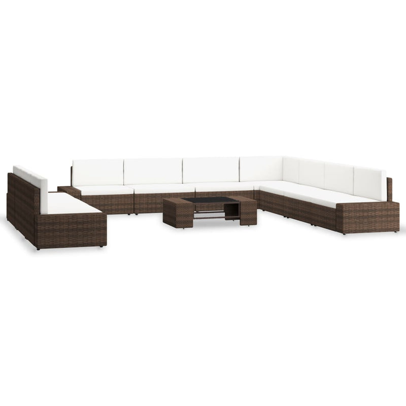 10 Piece Garden Lounge Set Poly Rattan Brown