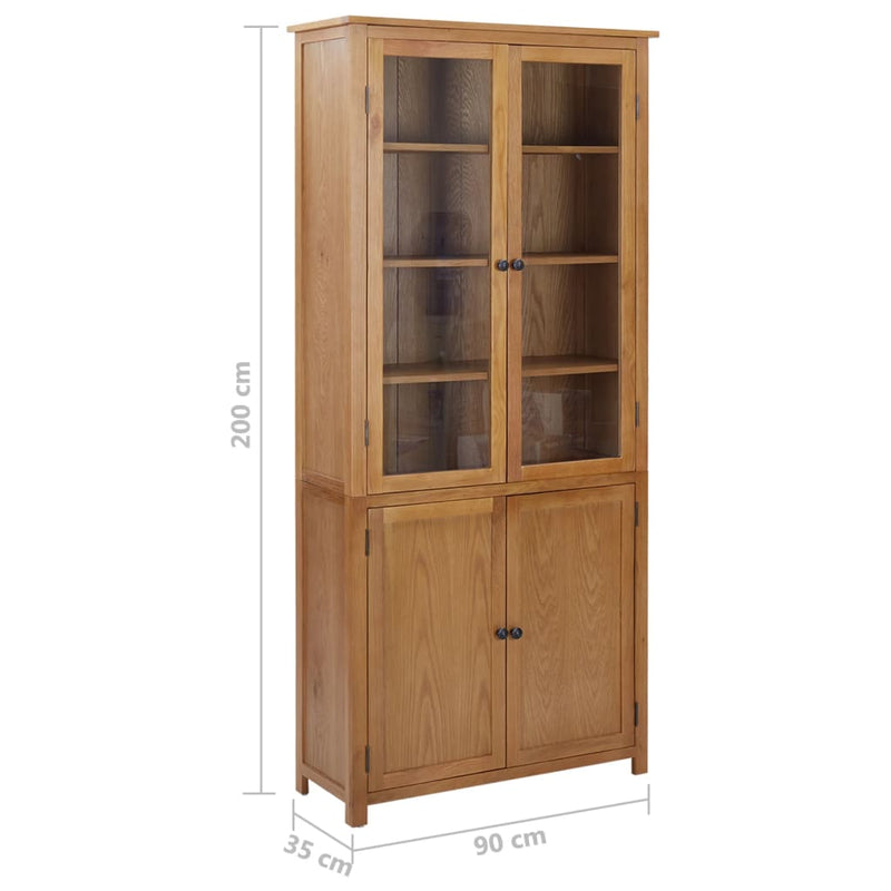 Bookcase with 4 Doors 90x35x200 cm Solid Oak Wood and Glass