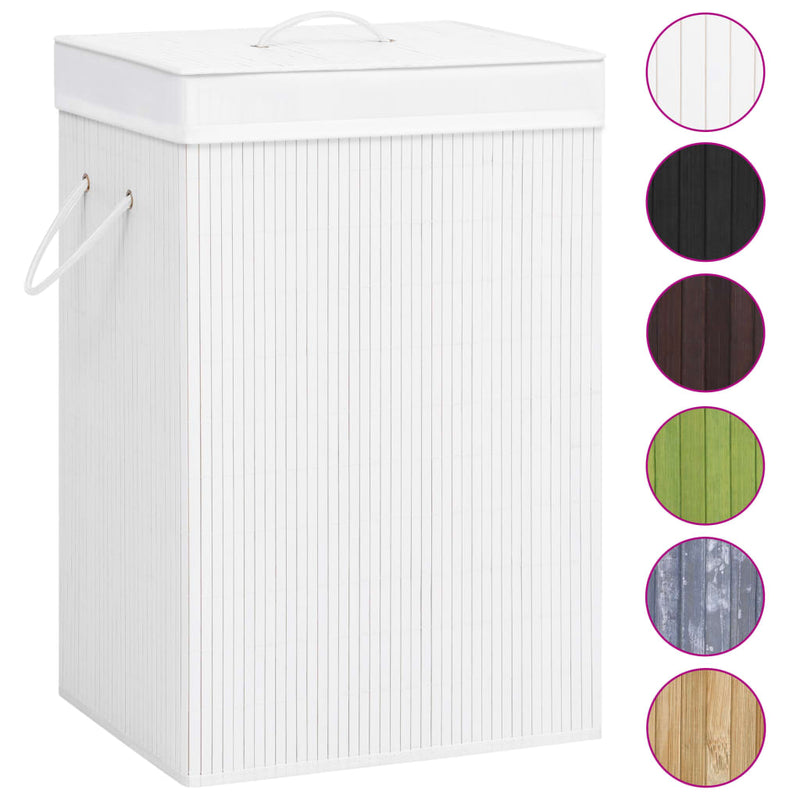 Bamboo Laundry Basket with 2 Sections White 72 L