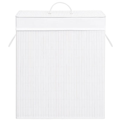 Bamboo Laundry Basket with 2 Sections White 100 L
