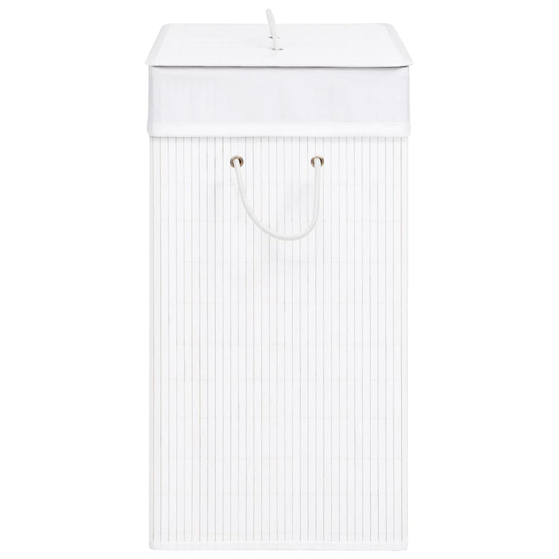 Bamboo Laundry Basket with 2 Sections White 100 L