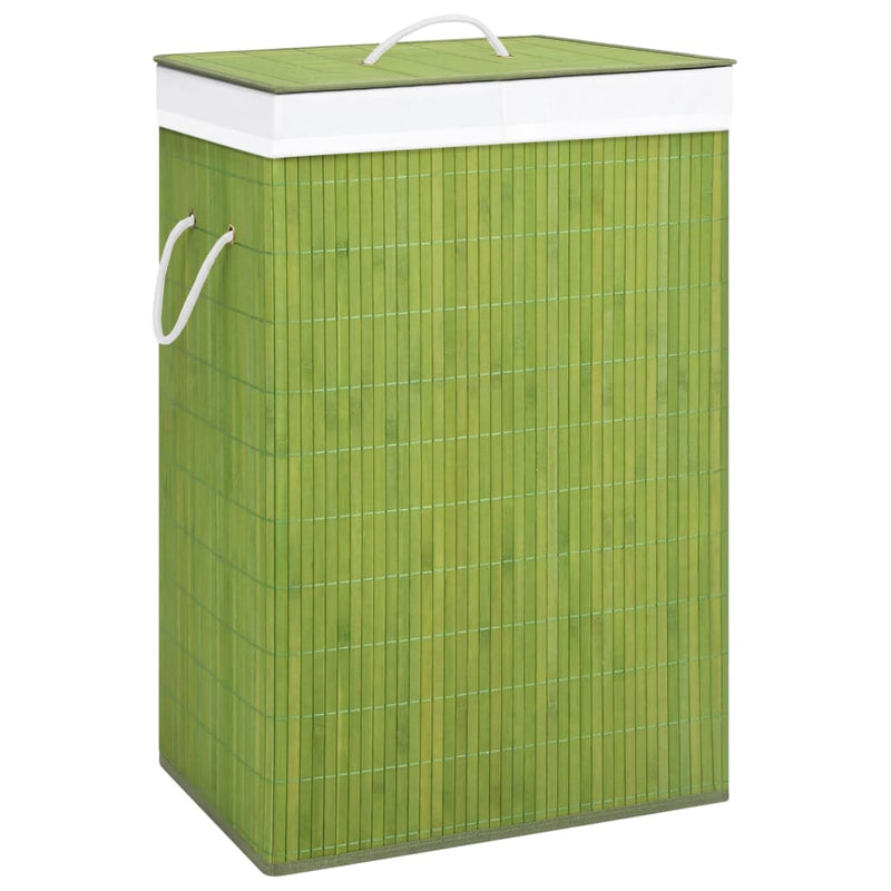 Bamboo Laundry Basket with 2 Sections Green 72 L