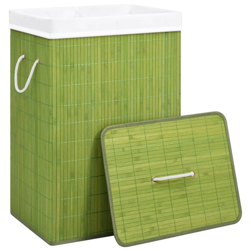 Bamboo Laundry Basket with 2 Sections Green 72 L