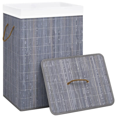 Bamboo Laundry Basket with Single Section Grey