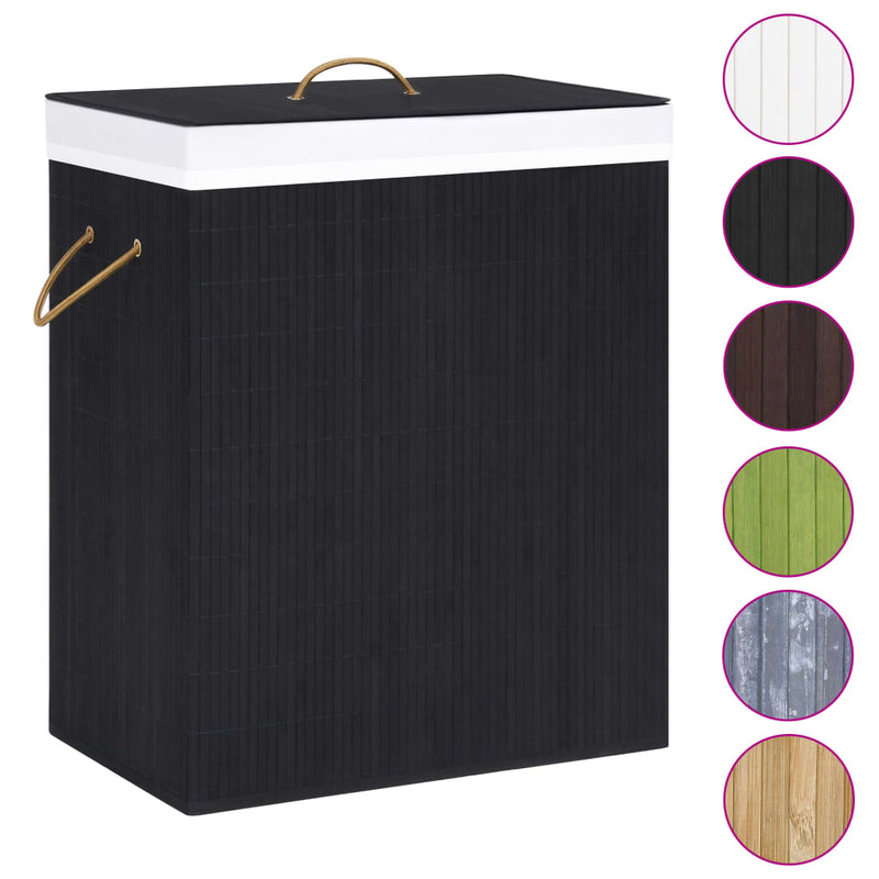 Bamboo Laundry Basket with Single Section Black 83 L