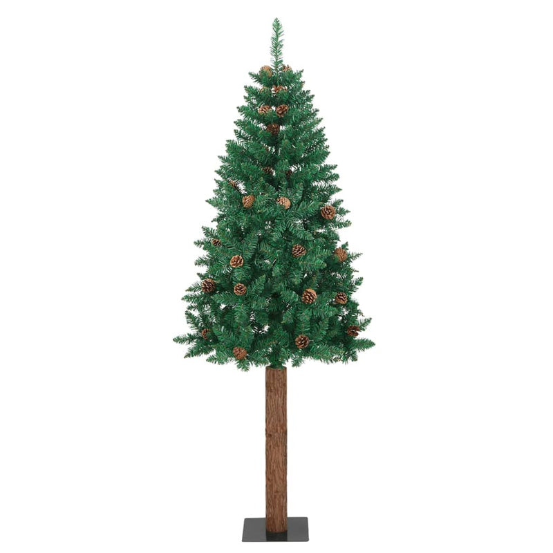 Slim Christmas Tree with Real Wood and Cones Green 180 cm PVC