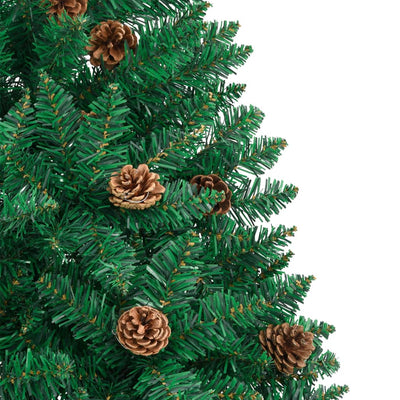 Slim Christmas Tree with Real Wood and Cones Green 180 cm PVC