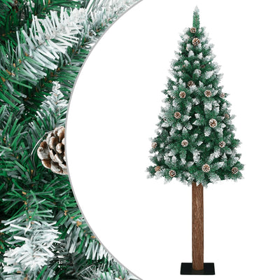 Slim Christmas Tree with Real Wood and White Snow Green 150 cm