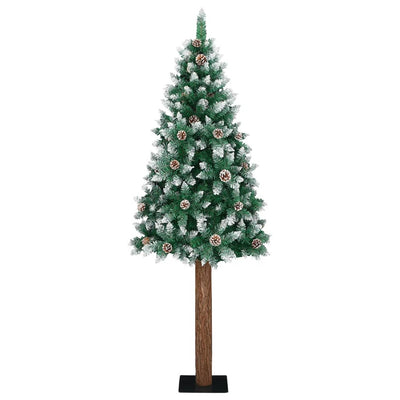 Slim Christmas Tree with Real Wood and White Snow Green 150 cm