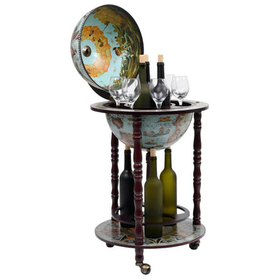 Globe Bar Wine Stand Eucalyptus Wood Blue