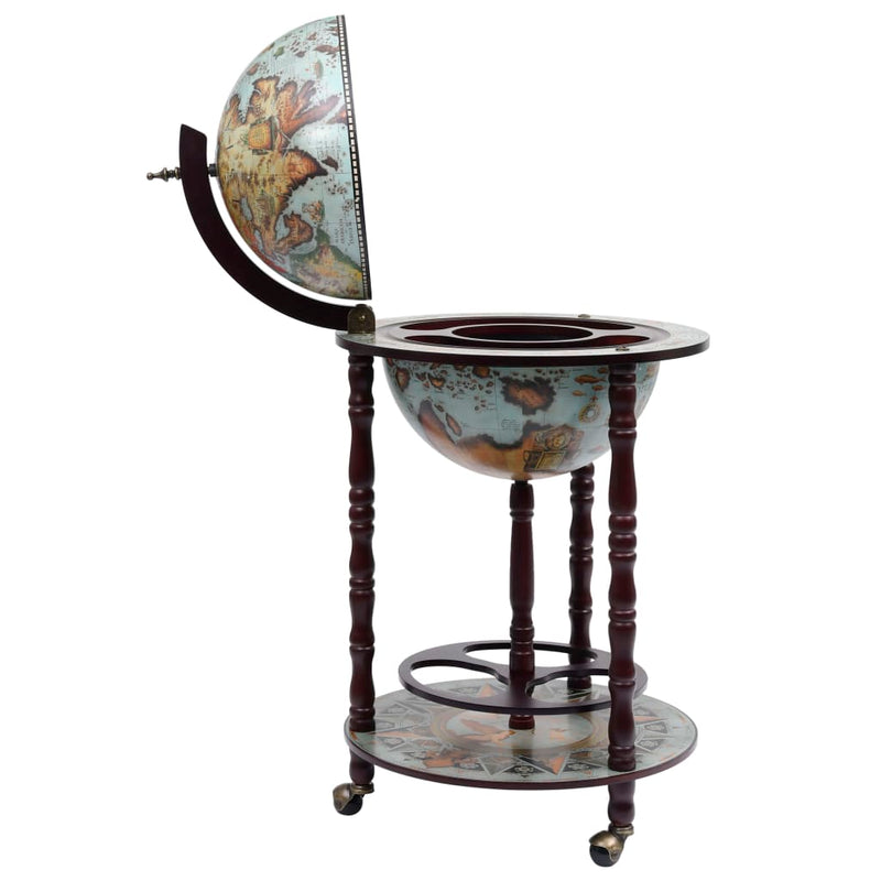 Globe Bar Wine Stand Eucalyptus Wood Blue