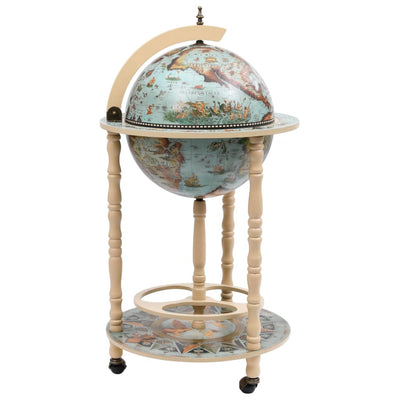 Globe Bar Wine Stand Eucalyptus Wood Blue