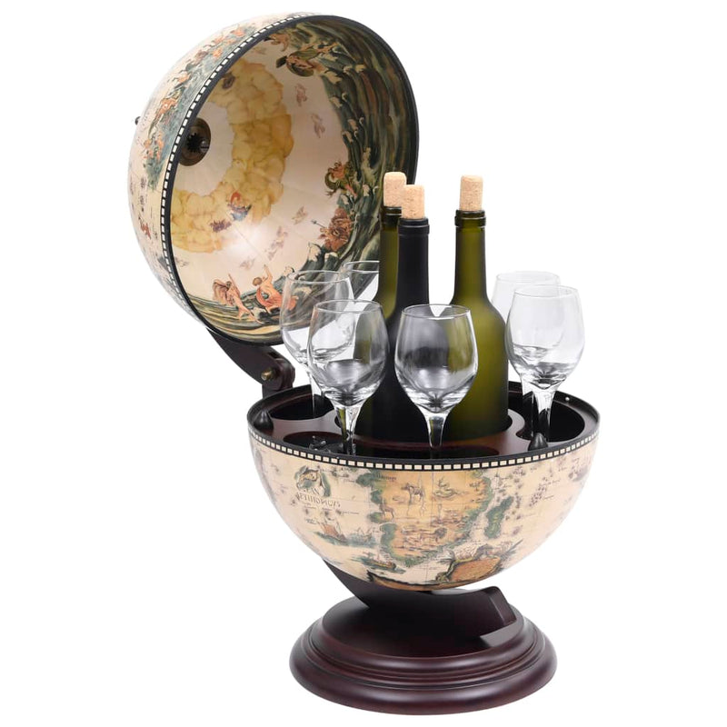 Tabletop Globe Bar Wine Stand Eucalyptus Wood White