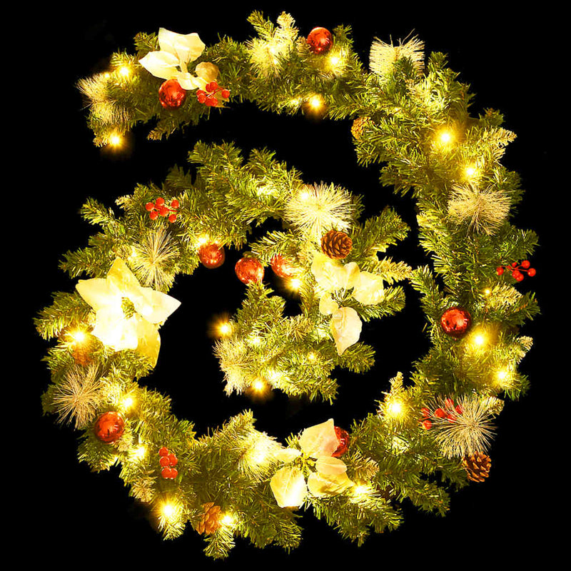 Christmas Garland with LED Lights Green 2.7 m PVC