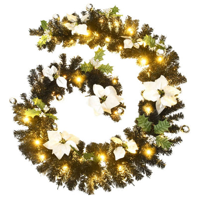 Christmas Garland with LED Lights Black 2.7 m PVC