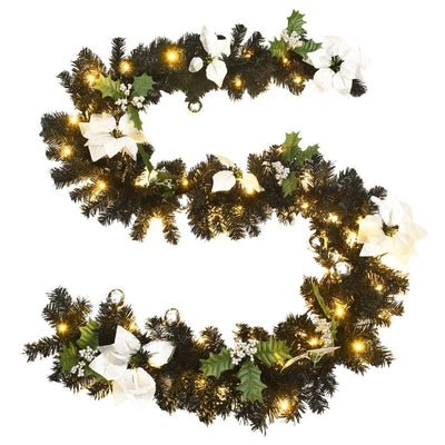 Christmas Garland with LED Lights Black 2.7 m PVC