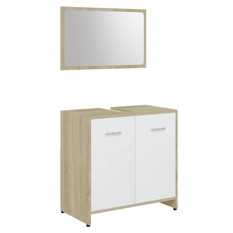 Bathroom Furniture Set White and Sonoma Oak Engineered Wood