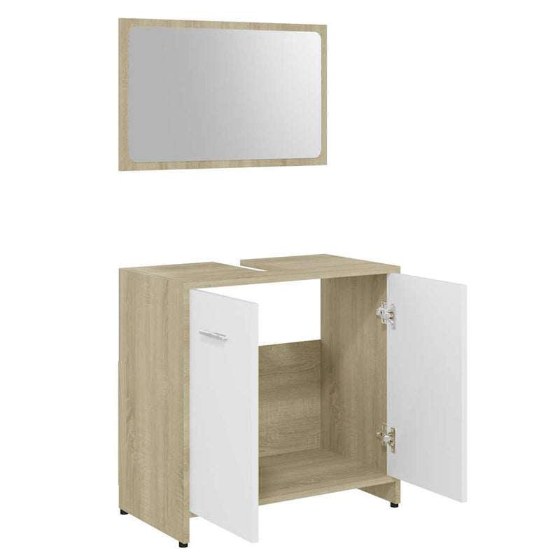 Bathroom Furniture Set White and Sonoma Oak Engineered Wood