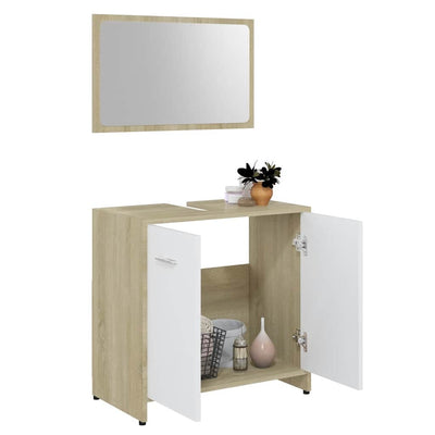 Bathroom Furniture Set White and Sonoma Oak Engineered Wood