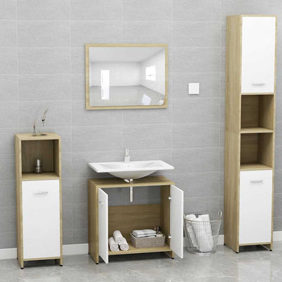 Bathroom Furniture Set White and Sonoma Oak Engineered Wood