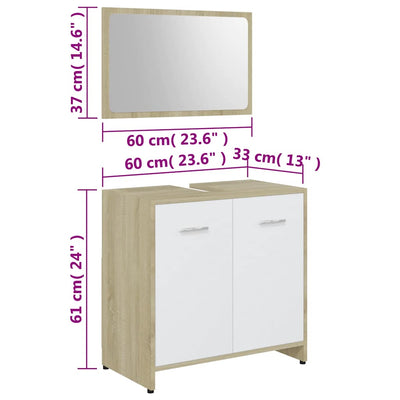 Bathroom Furniture Set White and Sonoma Oak Engineered Wood