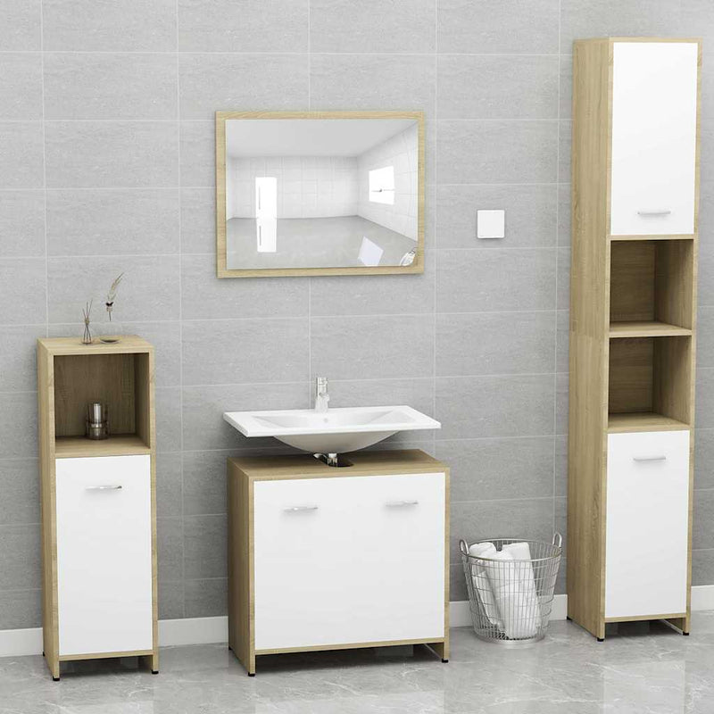 Bathroom Furniture Set White and Sonoma Oak Engineered Wood