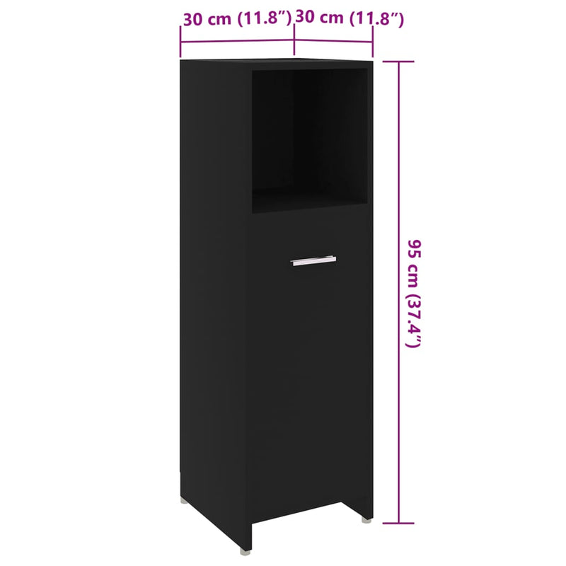 Bathroom Cabinet Black 30x30x95 cm Engineered Wood