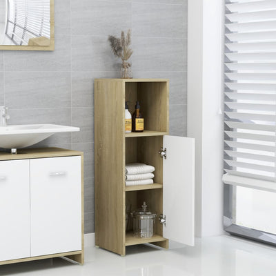 Bathroom Cabinet White and Sonoma Oak 30x30x95 cm Engineered Wood