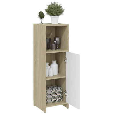 Bathroom Cabinet White and Sonoma Oak 30x30x95 cm Engineered Wood