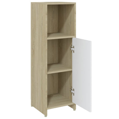 Bathroom Cabinet White and Sonoma Oak 30x30x95 cm Engineered Wood