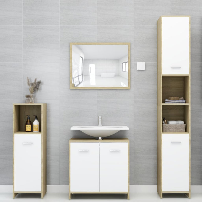 Bathroom Cabinet White and Sonoma Oak 30x30x95 cm Engineered Wood