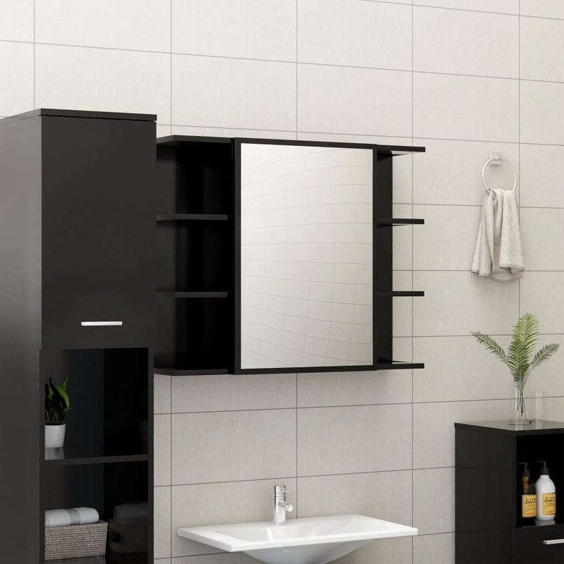 Bathroom Mirror Cabinet Black 80x20.5x64 cm Engineered Wood