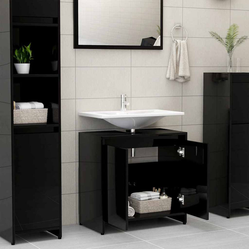 Bathroom Cabinet High Gloss Black 60x33x61 cm Engineered Wood