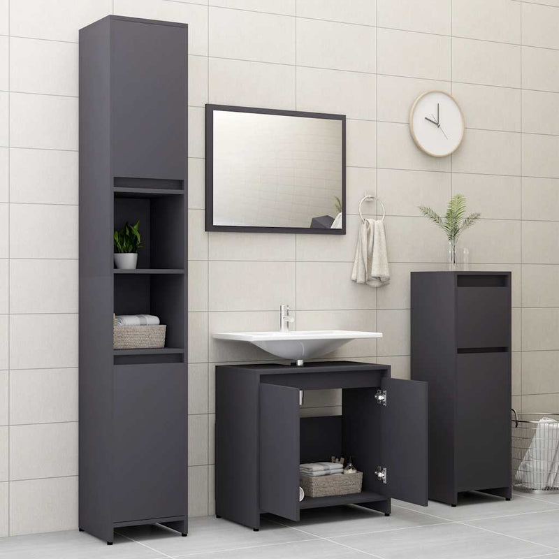 Bathroom Furniture Set Grey Engineered Wood