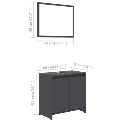 Bathroom Furniture Set Grey Engineered Wood