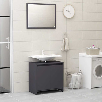 Bathroom Furniture Set Grey Engineered Wood