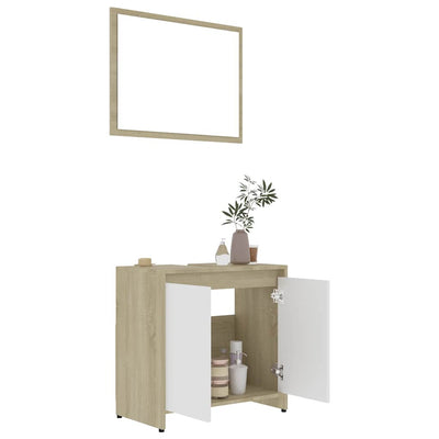 Bathroom Furniture Set White and Sonoma Oak Engineered Wood