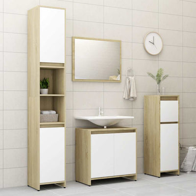 Bathroom Furniture Set White and Sonoma Oak Engineered Wood