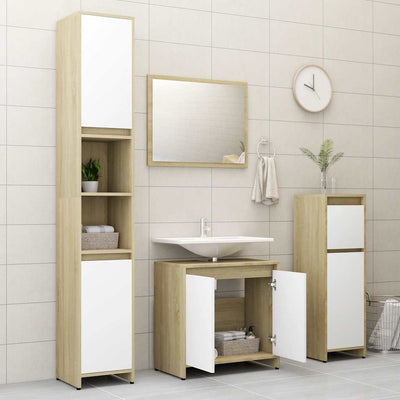 Bathroom Furniture Set White and Sonoma Oak Engineered Wood