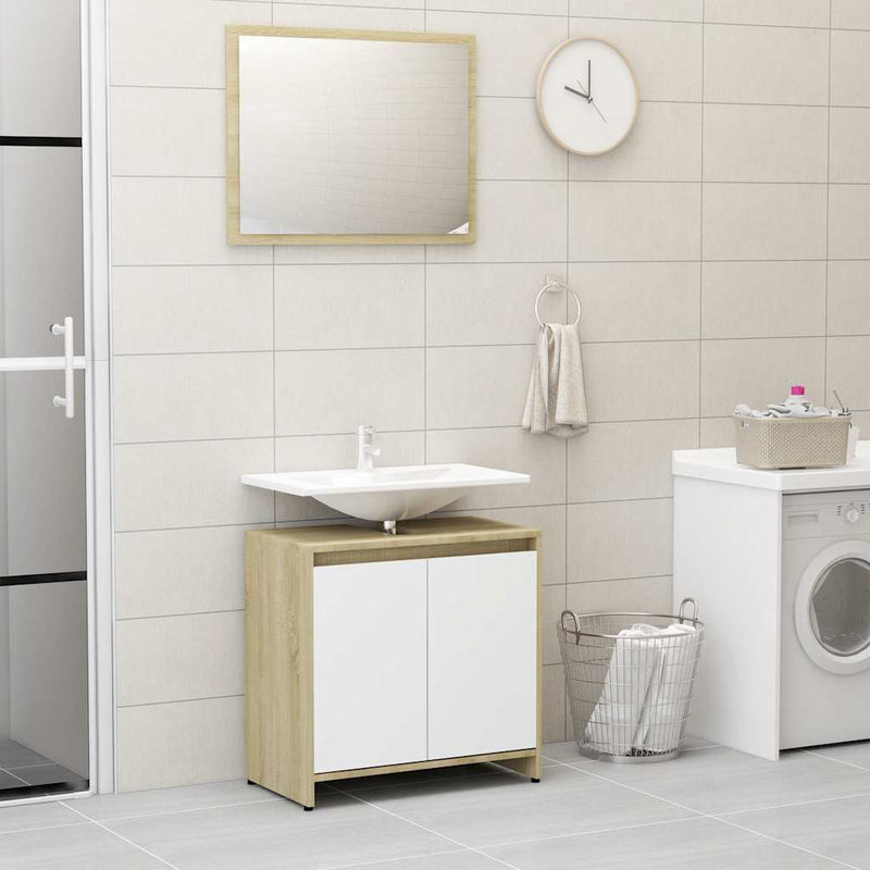 Bathroom Furniture Set White and Sonoma Oak Engineered Wood