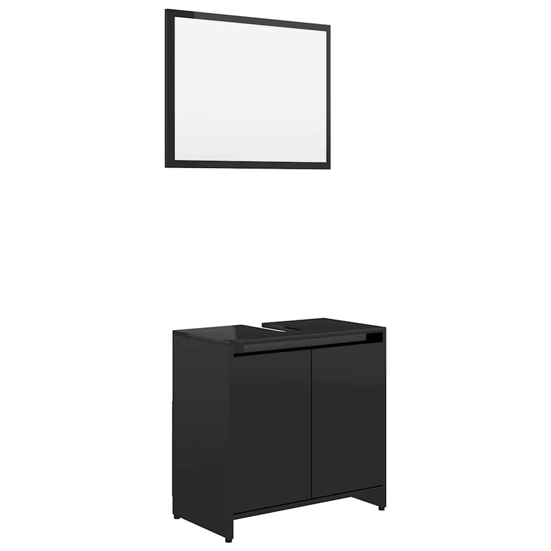 Bathroom Furniture Set High Gloss Black Engineered Wood