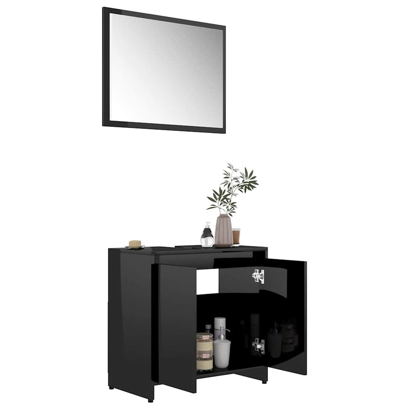 Bathroom Furniture Set High Gloss Black Engineered Wood