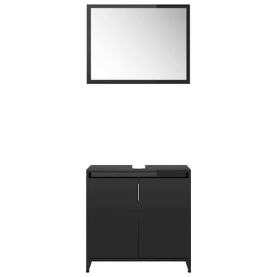 Bathroom Furniture Set High Gloss Black Engineered Wood